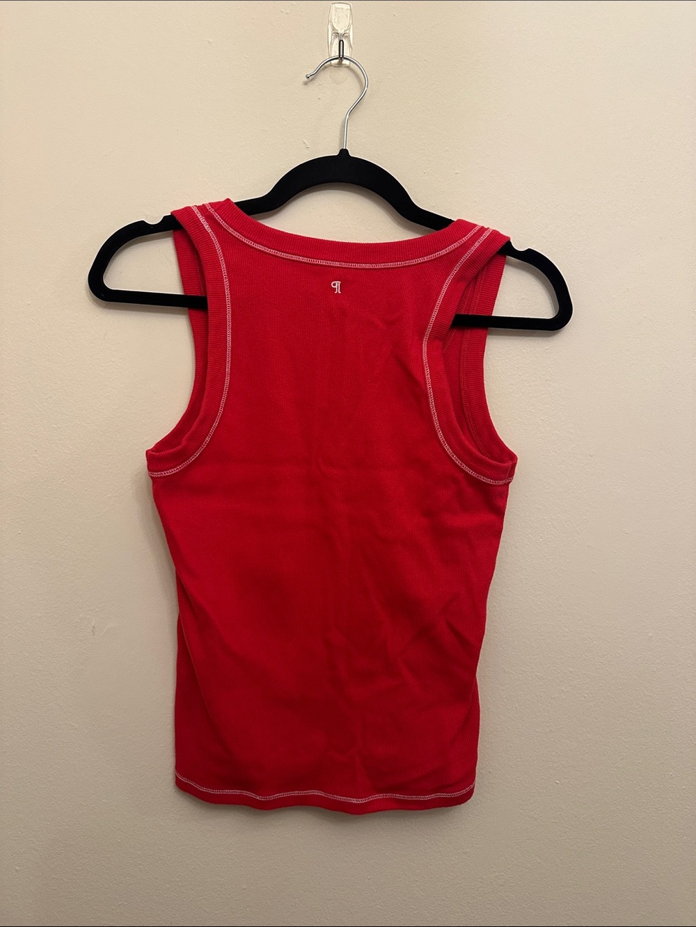 Pilcro Bright Red Thick Form Fitting Tank Top White Contrast Stitching Sz M - Picture 2 of 3